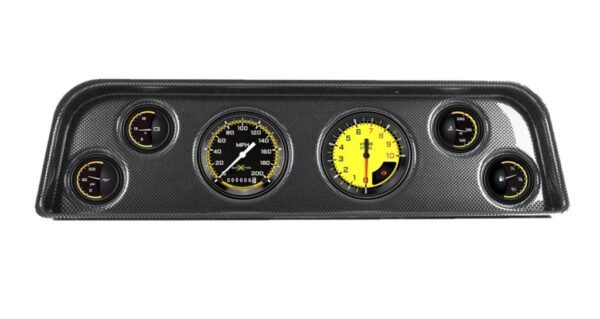 1965-66 GMC Truck Carbon Fiber Dash Panel with AutoCross Yellow Gauges